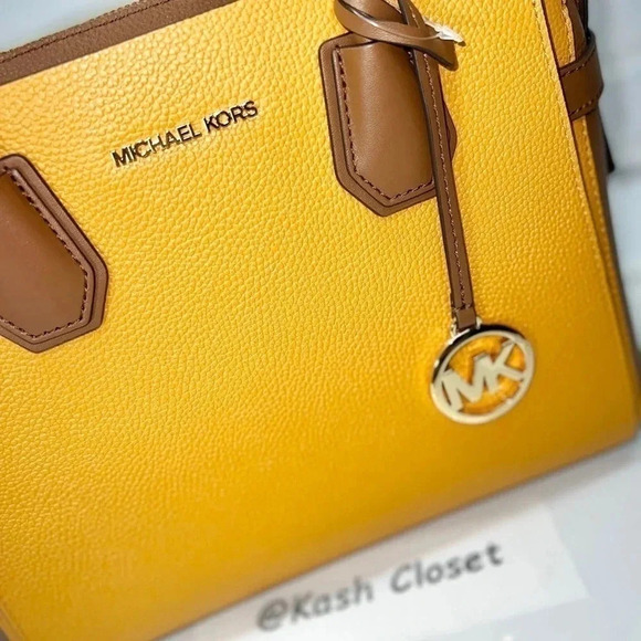 Michael Kors Mercer MD Two-Tone Pebbled Leather Belted Satchel - Honeycomb Multi - Picture 11 of 12